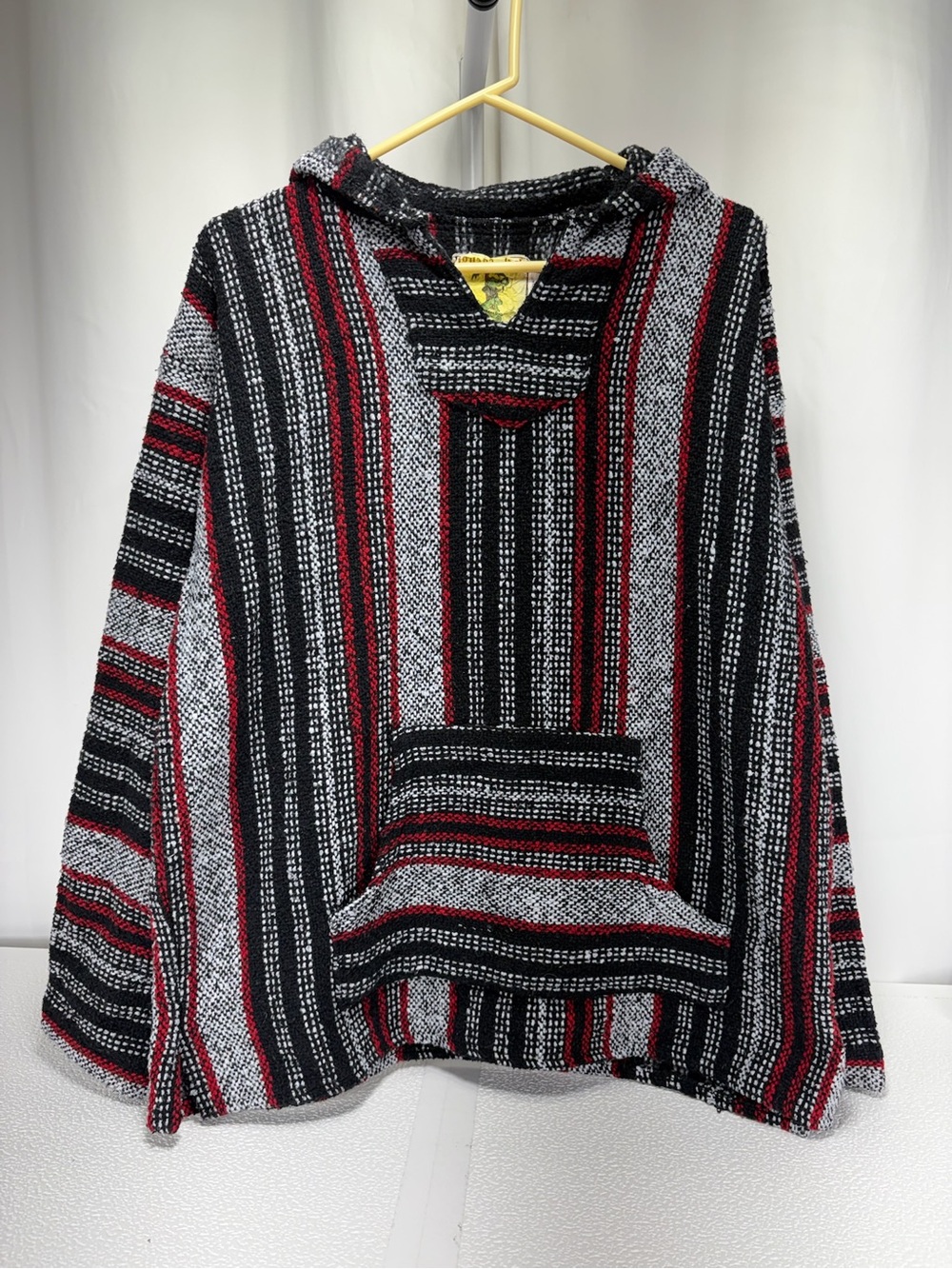 Striped Hooded Crewneck Sweater - Black, Gray & Red 4639